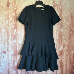 Rebecca Taylor Navy Blue Smocked Tiered Ruffle Flounce Mini Dress Sz 6